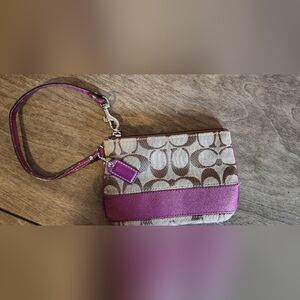Coach Canvas Wristlet - Brown and Fushia